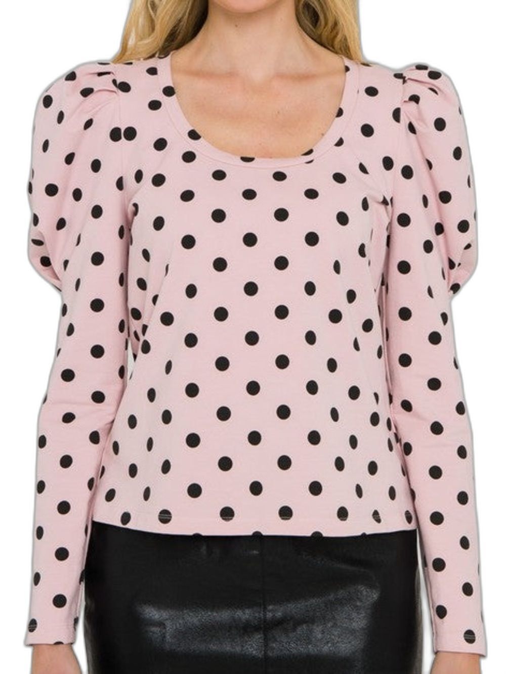 Anthropologie English Factory Pink Polka Dot Puff Long Sleeve Top- Size M (NWOT)